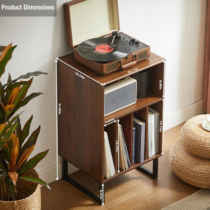Record Player Stand with Vinyl Storage Cabinet, Turntable Table for Albums & Lps - Modern Media Console | Furniture for Living Room, Bedroom & Office | Dark Walnut