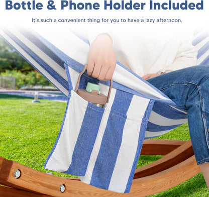 Hammocks for outside with Stand, Porch Hammock and Stand, 475 Lbs Capacity, Blue & White