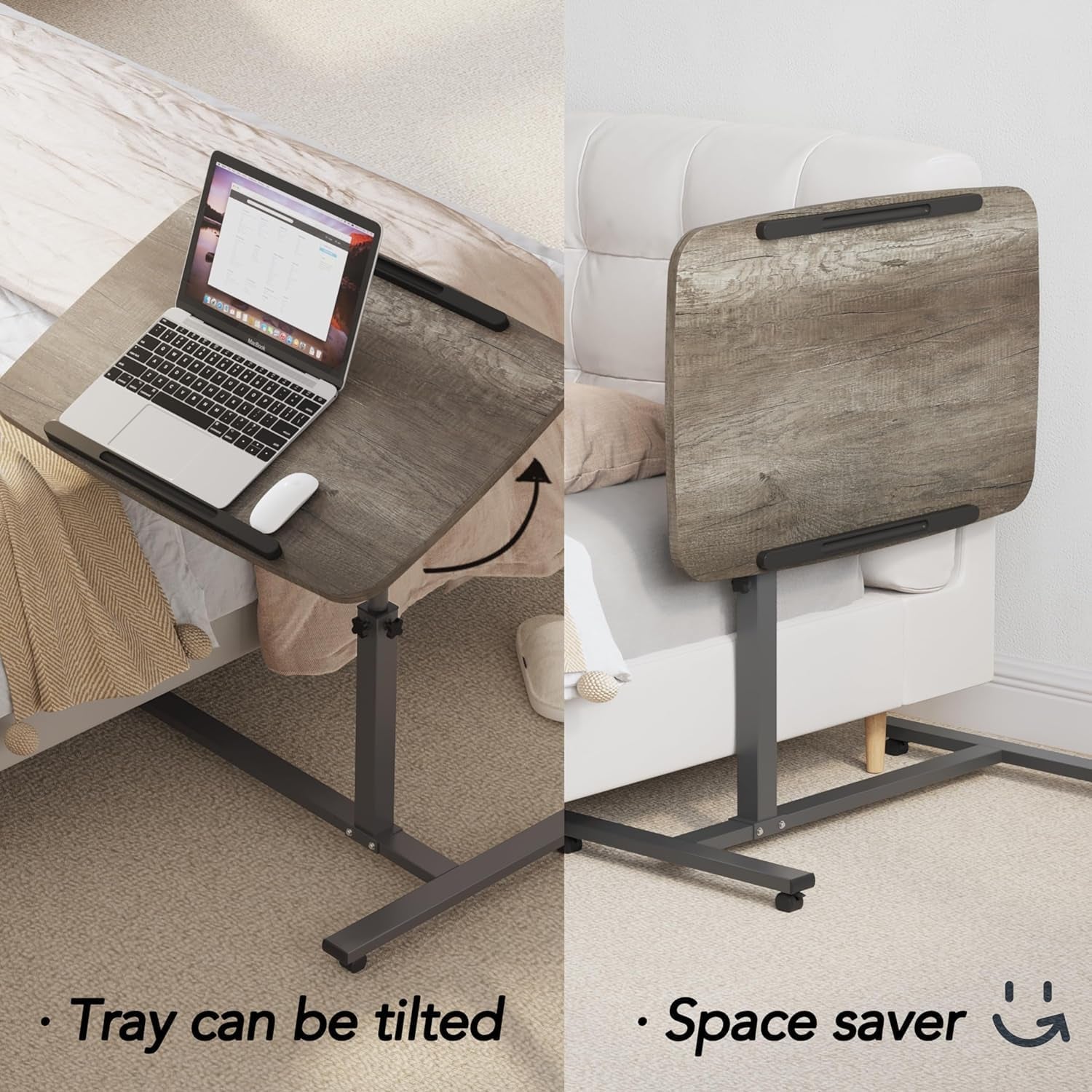 Laptop Table Mobile Adjustable Height Portable Desk Notebook Swivel PC Computer Rolling Desk with Wheels, Laptop Stand for Couch Bedside Hospital Bed Table
