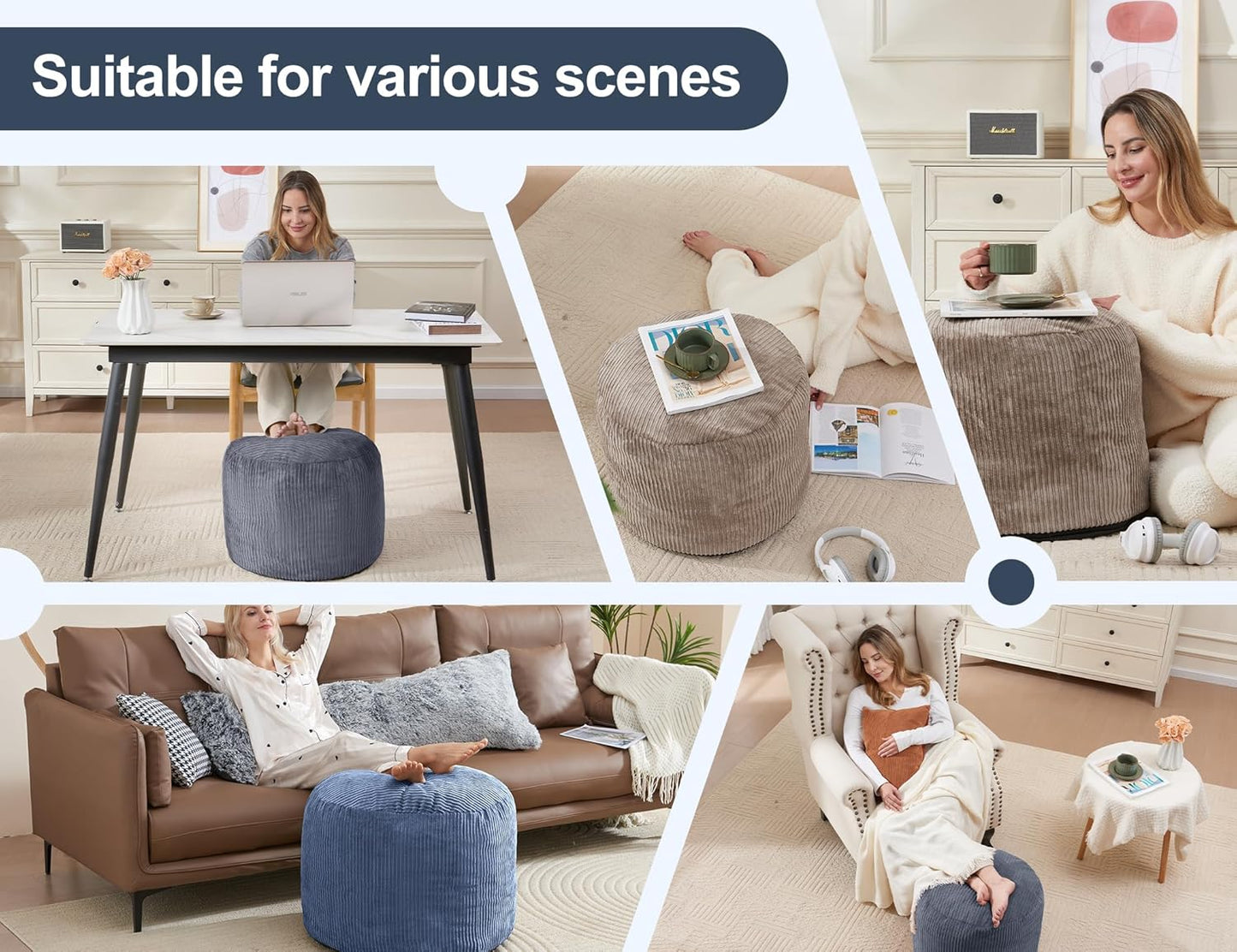 Pouf Ottoman Foot Stools Ottoman with Foam Small Corduroy Ottomans for Living Room Ottomans Pouf 20X15 Floor Poufs Foot Rest for Office Chair Dark Grey Foot Stool Small