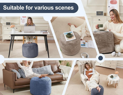 Pouf Ottoman Foot Stools Ottoman with Foam Small Corduroy Ottomans for Living Room Ottomans Pouf 20X15 Floor Poufs Foot Rest for Office Chair Dark Grey Foot Stool Small