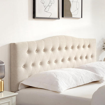 Tufted Upholstered Headboard Queen Size, Sturdy and Durable Solid Wood Bed Headboard, Fabric Headboard Adjustable Height from 37” to 51”, Modern Button Diamond Design Head Board, Beige