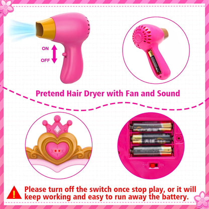 Toddler Vanity Magic Makeup Set Table and Chair Girl Toy Automatically Mirror with Music Light Pink Toys for 3 4 5 Year Old Girls Hair Salon Pretend Play Princess Dress up Playset Gift Toddler 3-5