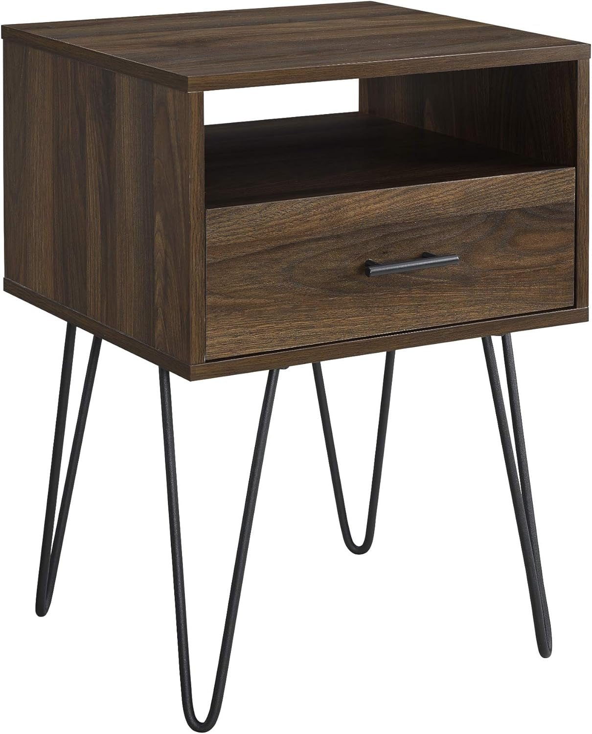 Croft Modern Small Bed Side Table Nightstand with Drawer Accent Table, 18 Inch, Dark Walnut