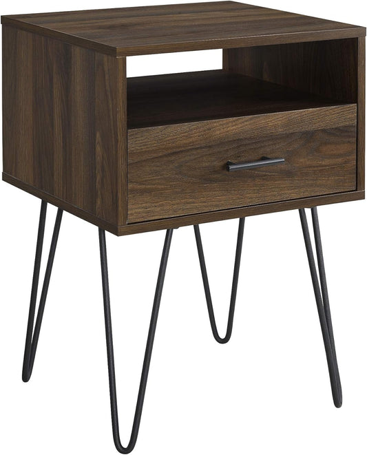 Croft Modern Small Bed Side Table Nightstand with Drawer Accent Table, 18 Inch, Dark Walnut