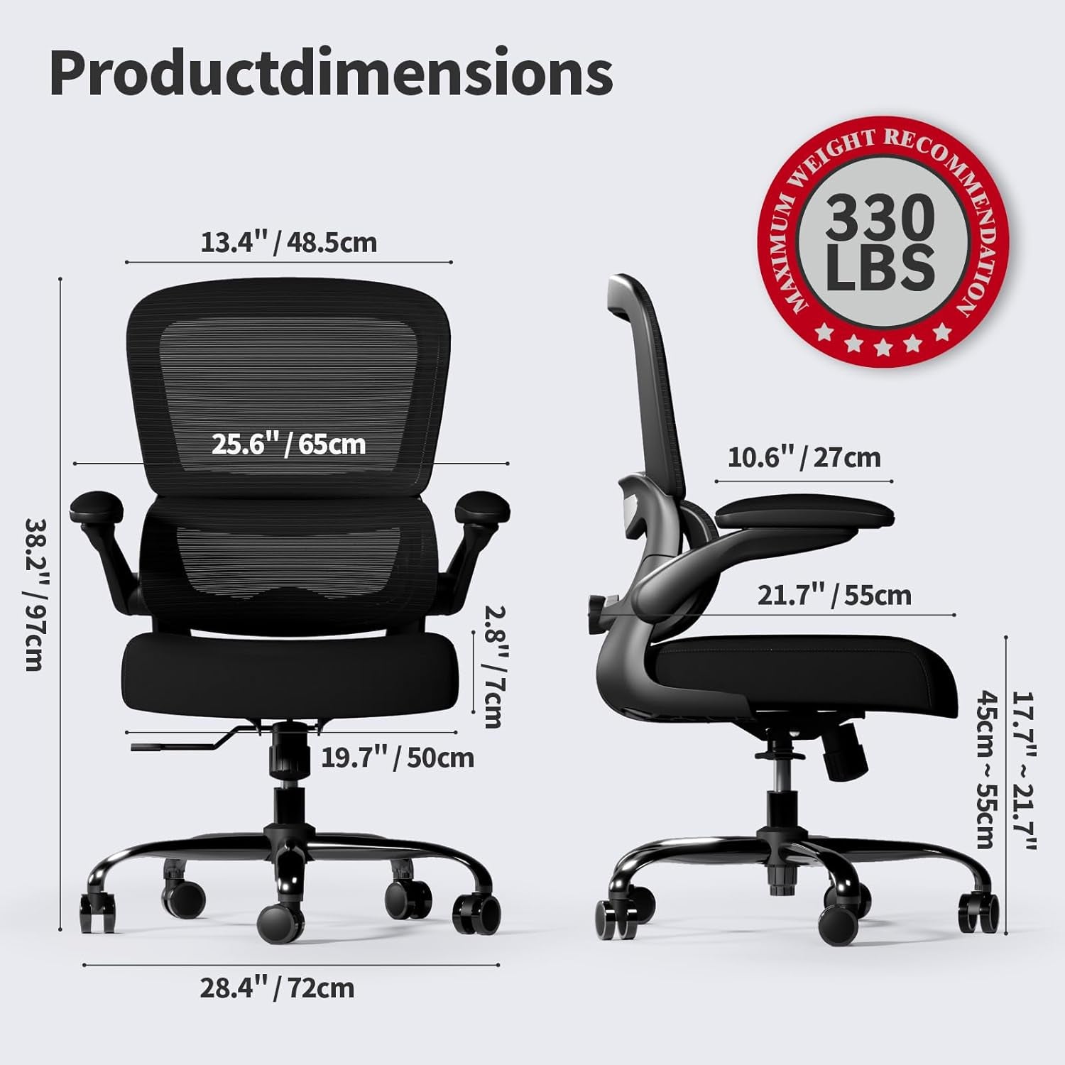 Office Chair - Ergonomic Desk Chair with Adjustable Lumbar Support, Mesh Computer Chair, Executive Chairs for Home Office Comfortable Lumbar Support (Black)