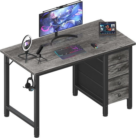 Small Gaming Desk with 4 Fabric Drawers, 40 Inch Kids Girls Teen Cute Study Desk for Bedroom, Work Computer Writing Table Desks for Small Space Home Office, Gray
