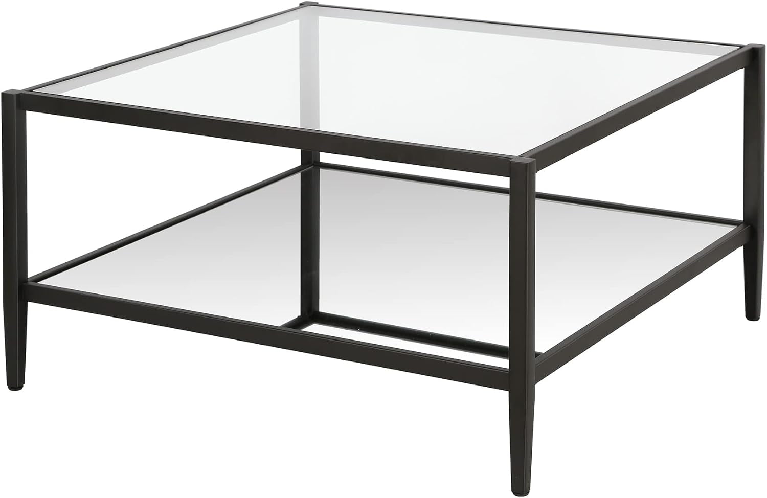32" Wide Square Coffee Table with Mirror Shelf in Blackened Bronze, Modern Coffee Tables for Living Room, Studio Apartment Essentials