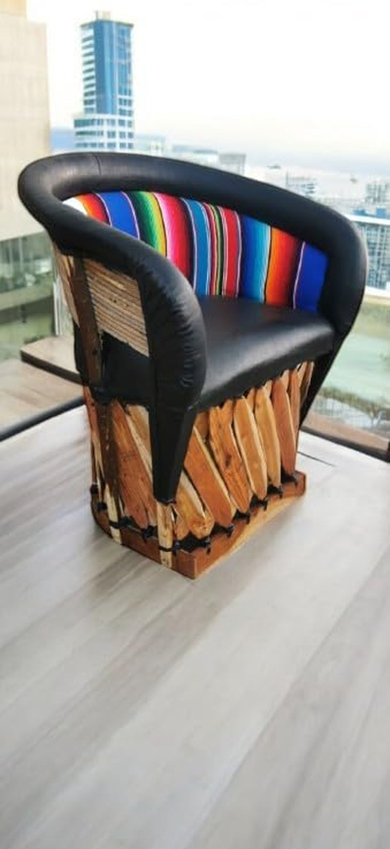 Equipal Forniture Traditional Mexican Equipal Chair Black Color Zarape , Artisan in Mexico Equipales San José Original Skin Ideal for Your Home, Bar, Restaurant, Office, Hotel