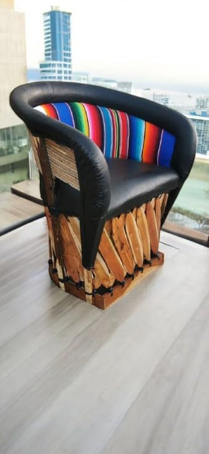 Equipal Forniture Traditional Mexican Equipal Chair Black Color Zarape , Artisan in Mexico Equipales San José Original Skin Ideal for Your Home, Bar, Restaurant, Office, Hotel