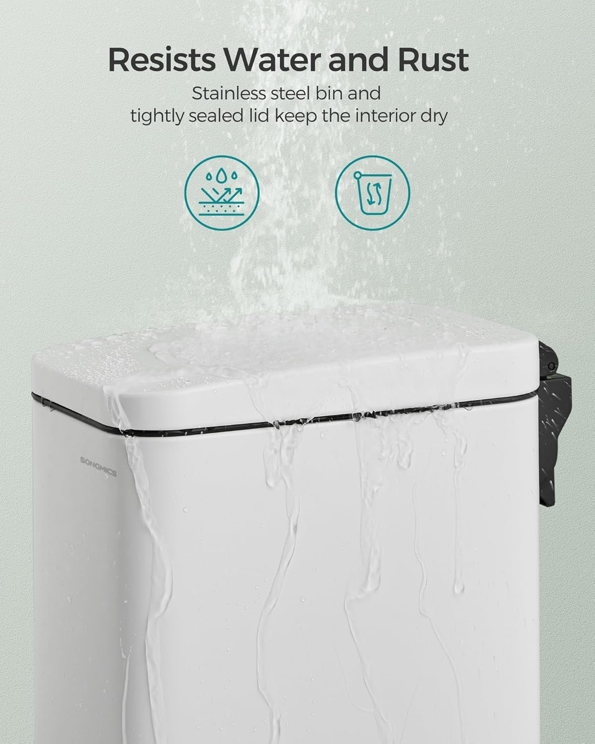 Bathroom Trash Can, 1.3 Gallon (5 L) Small Trash Bin with Lid, Slim for Small Spaces, Stainless Steel Garbage Can, Soft Close, White ULTB560W05