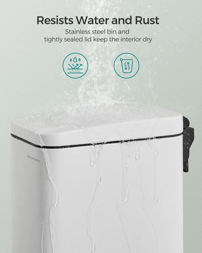 Bathroom Trash Can, 1.3 Gallon (5 L) Small Trash Bin with Lid, Slim for Small Spaces, Stainless Steel Garbage Can, Soft Close, White ULTB560W05