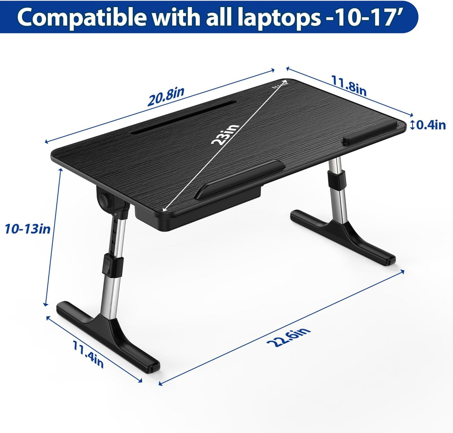 LT05 Adjustable Laptop Table, Lap Desk, Portable Standing Bed Desk, Foldable Sofa Breakfast Tray, Notebook Computer Stand for Reading and Writing, Medium Size, Black