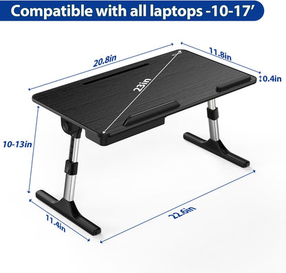 LT05 Adjustable Laptop Table, Lap Desk, Portable Standing Bed Desk, Foldable Sofa Breakfast Tray, Notebook Computer Stand for Reading and Writing, Medium Size, Black