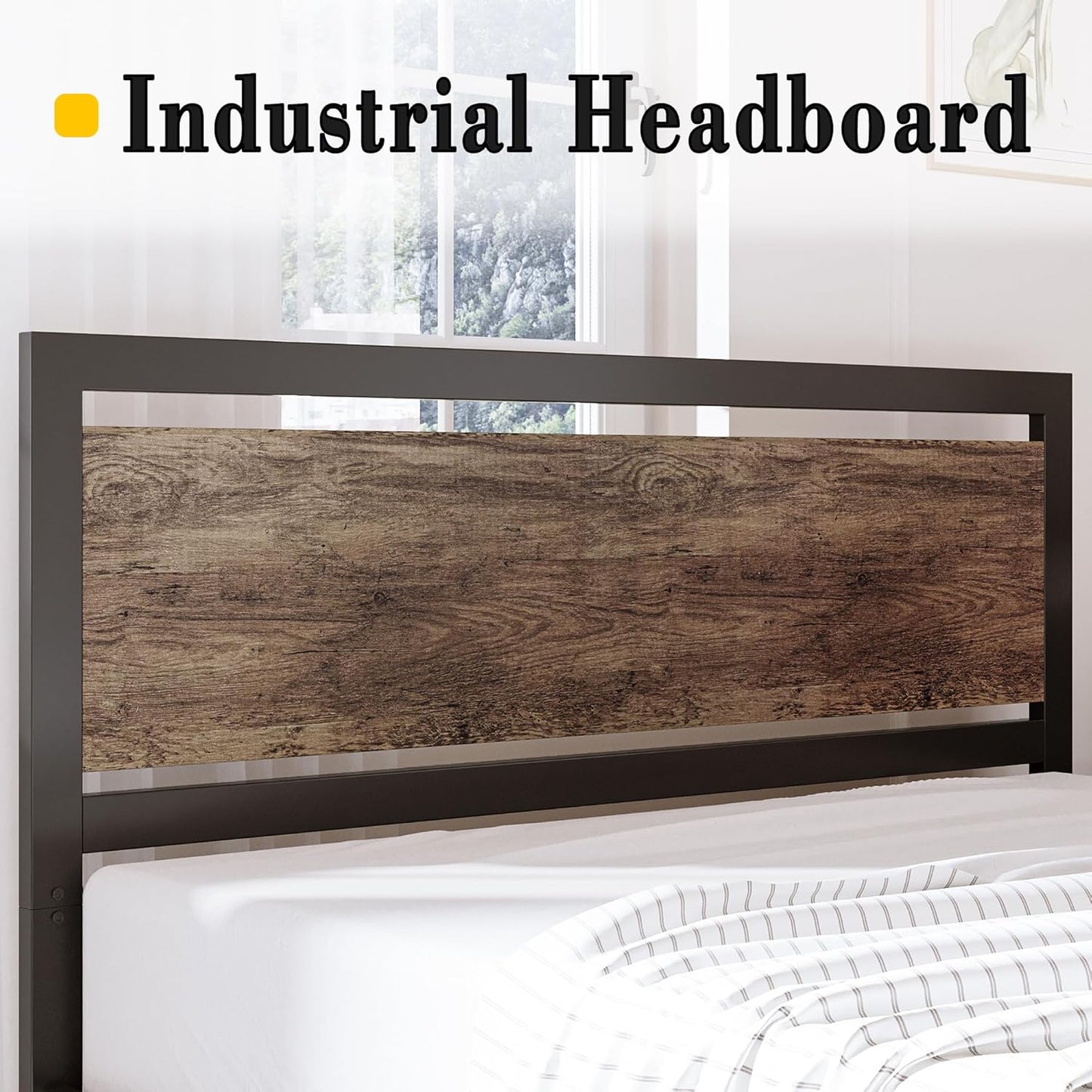 King Bed Frame with Headboard and Footboard, Metal Strong Supports, Easy Assembly, Noise-Free, No Box Spring Needed, Walnut