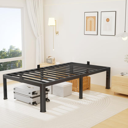 14 Inch Twin Bed Frame, Metal Platform Bed Frame with round Corner Legs, 3500 Lbs Heavy Duty Steel Slats Support, No Box Spring Needed, Noise Free, Easy Assembly, Black