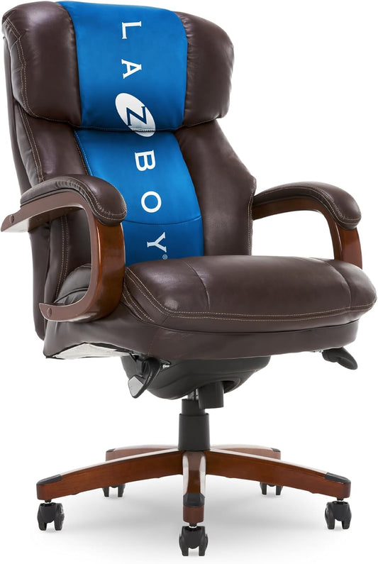 ® Fairmont Big and Tall Executive Office Chair with Memory Foam Cushions, High-Back Swivel Desk Chair with Wood Arms and Base, Bonded Leather, Brown