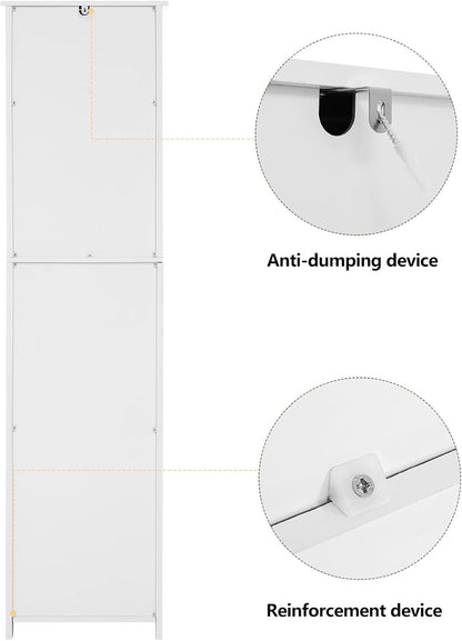 67'' Tall Bathroom Cabinet, Storage Cabinet with 4 Shelves & 2 Doors, Narrow Storage Cabinets for Bathroom, Living Room, Home Office, White