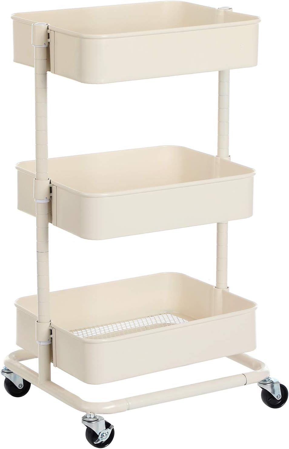 Rolling Cart, 3-Tier Storage Cart, Storage Trolley with Handle 2 Small Organizers, Steel Frame, Plastic Baskets, Utility Cart, Easy Assembly, for Bathroom Laundry Room, White UBSC067W01