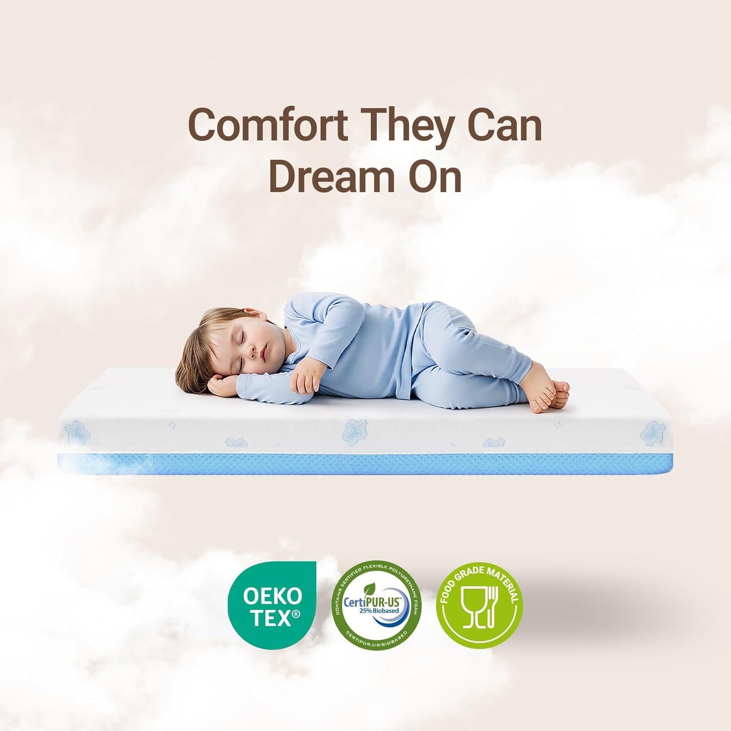 Premium Crib & Mattress - Certipur-Us Certified, Fits All Mini & Baby Crib Beds, Baby Mattress Waterproof Sleep Surface,Mini