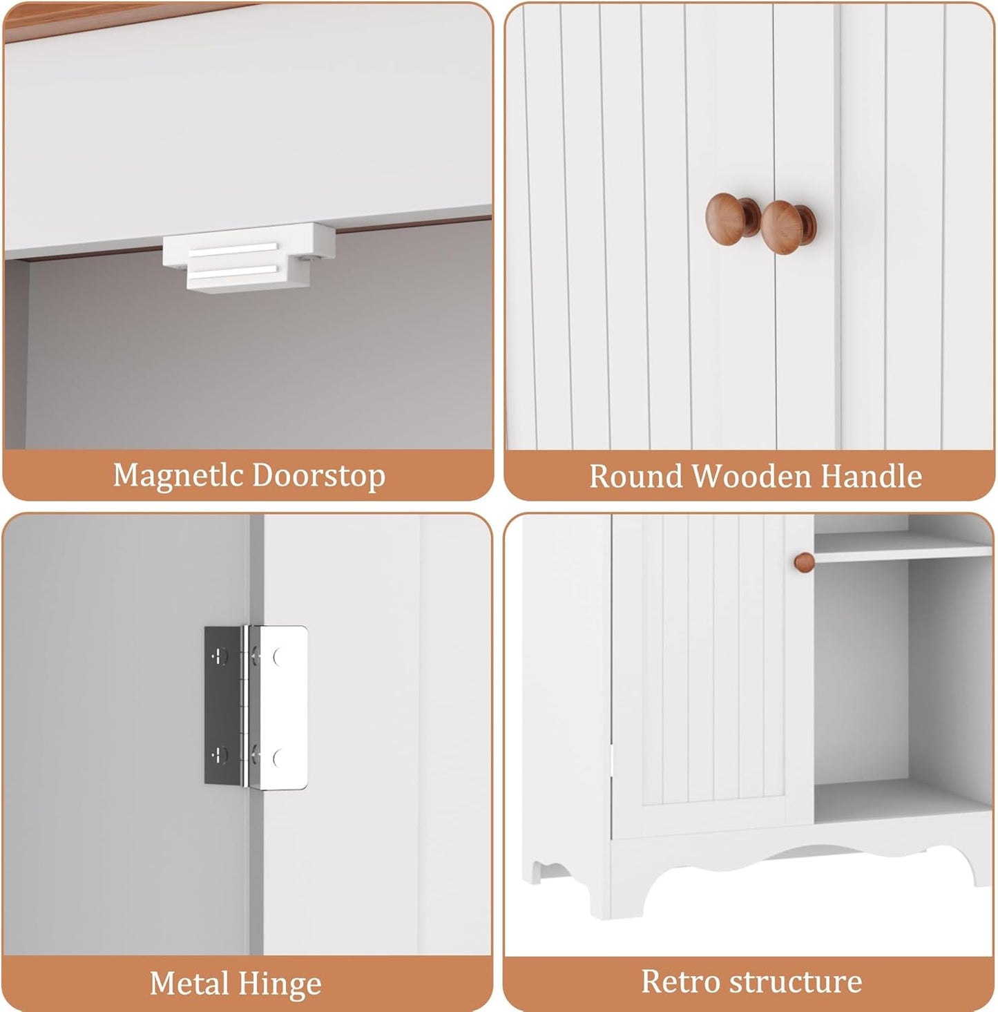 72" Kitchen Pantry Cabinet, Freestanding Storage Cabinets, Tall Food Pantry with Doors and Adjustable Shelves, Utility Floor Cabinet for Kitchen Dining Room Living Room, White