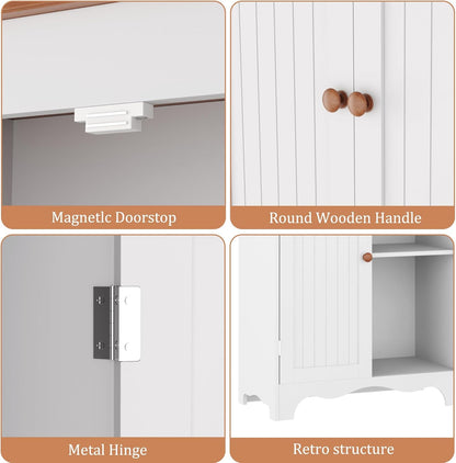 72" Kitchen Pantry Cabinet, Freestanding Storage Cabinets, Tall Food Pantry with Doors and Adjustable Shelves, Utility Floor Cabinet for Kitchen Dining Room Living Room, White