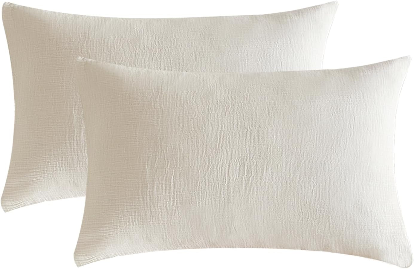 Muslin Pillowcases King Size 100% Cotton, 2 Pack Linen like Pillow Shams with Envelope Closure, Ultral Soft and Breathable Pillow Case Covers, White, 20" X 36", No Filling