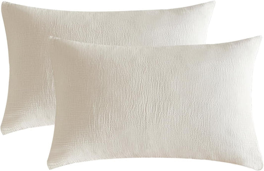 Muslin Pillowcases King Size 100% Cotton, 2 Pack Linen like Pillow Shams with Envelope Closure, Ultral Soft and Breathable Pillow Case Covers, White, 20" X 36", No Filling