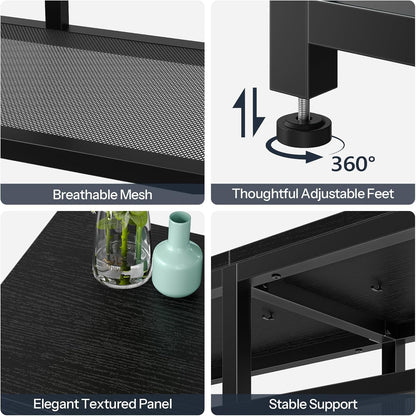LED TV Stand with Charging Station, 4-Tier Entertainment Gaming Center, Modern Media Console Table, Open Shelves, 55.1"L X 13.8"W X 26.2"H, for Tvs up to 65", for Living Room, Black BB47UDDS01