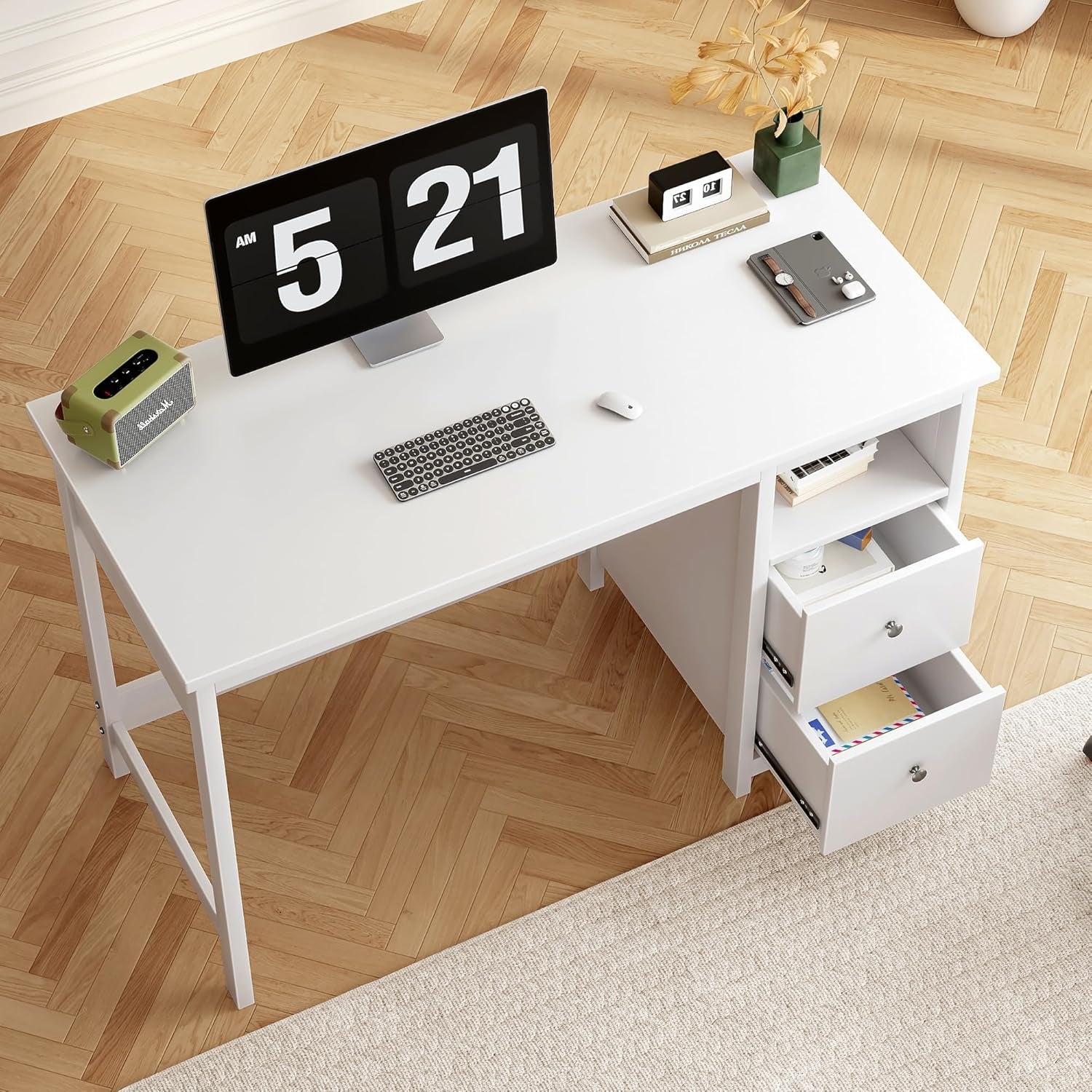 White Desk with Drawers,Modern Small Computer Desk for Home Office, Makeup Vanity Desk Dressing Table for Bedroom,Filing Cabinet Writing Table PC Desks for Study (White, 39.3")