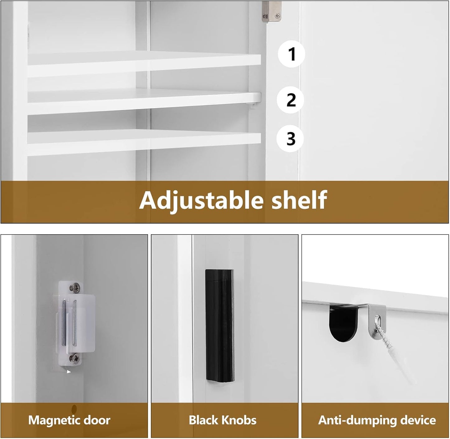 67'' Tall Bathroom Cabinet, Storage Cabinet with 4 Shelves & 2 Doors, Narrow Storage Cabinets for Bathroom, Living Room, Home Office, White