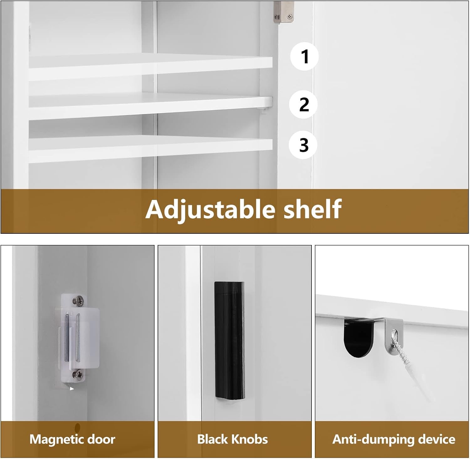 67'' Tall Bathroom Cabinet, Storage Cabinet with 4 Shelves & 2 Doors, Narrow Storage Cabinets for Bathroom, Living Room, Home Office, White