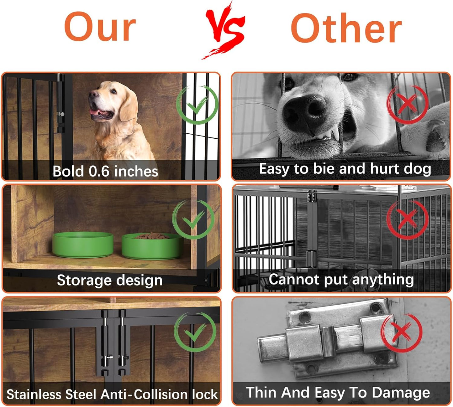 40/32 Inches Furniture-Style Cages,Large Medium Dog Kennels Indoor,Wood Dog Crate Table with Drawers Storage(Rustic Brown)