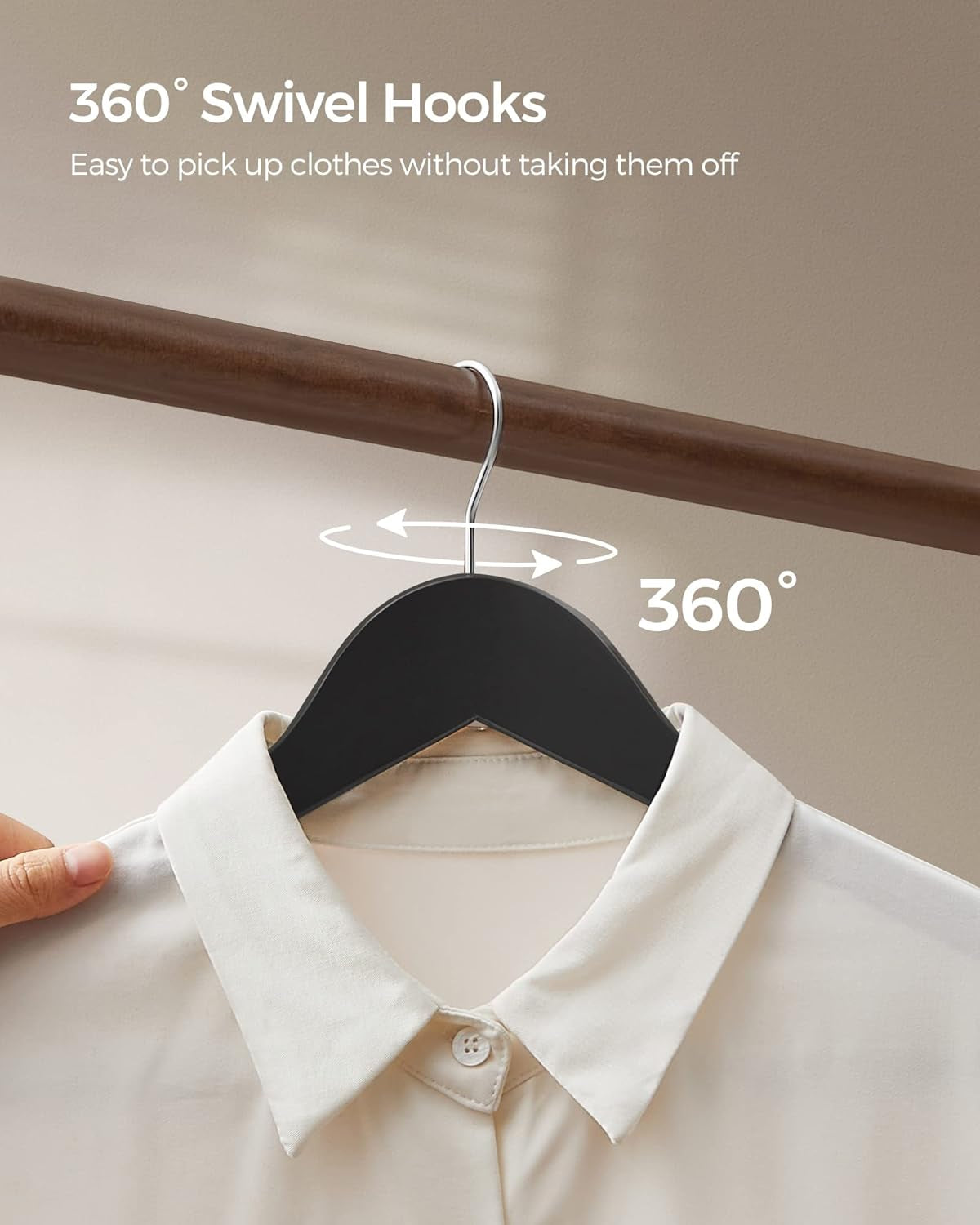 Wooden Hangers, 20-Pack Wood Coat Hangers with Shoulder Notches, Swivel Hook, Non-Slip for Jackets, Shirts, Suits, Black and Silver UCRW02B-20