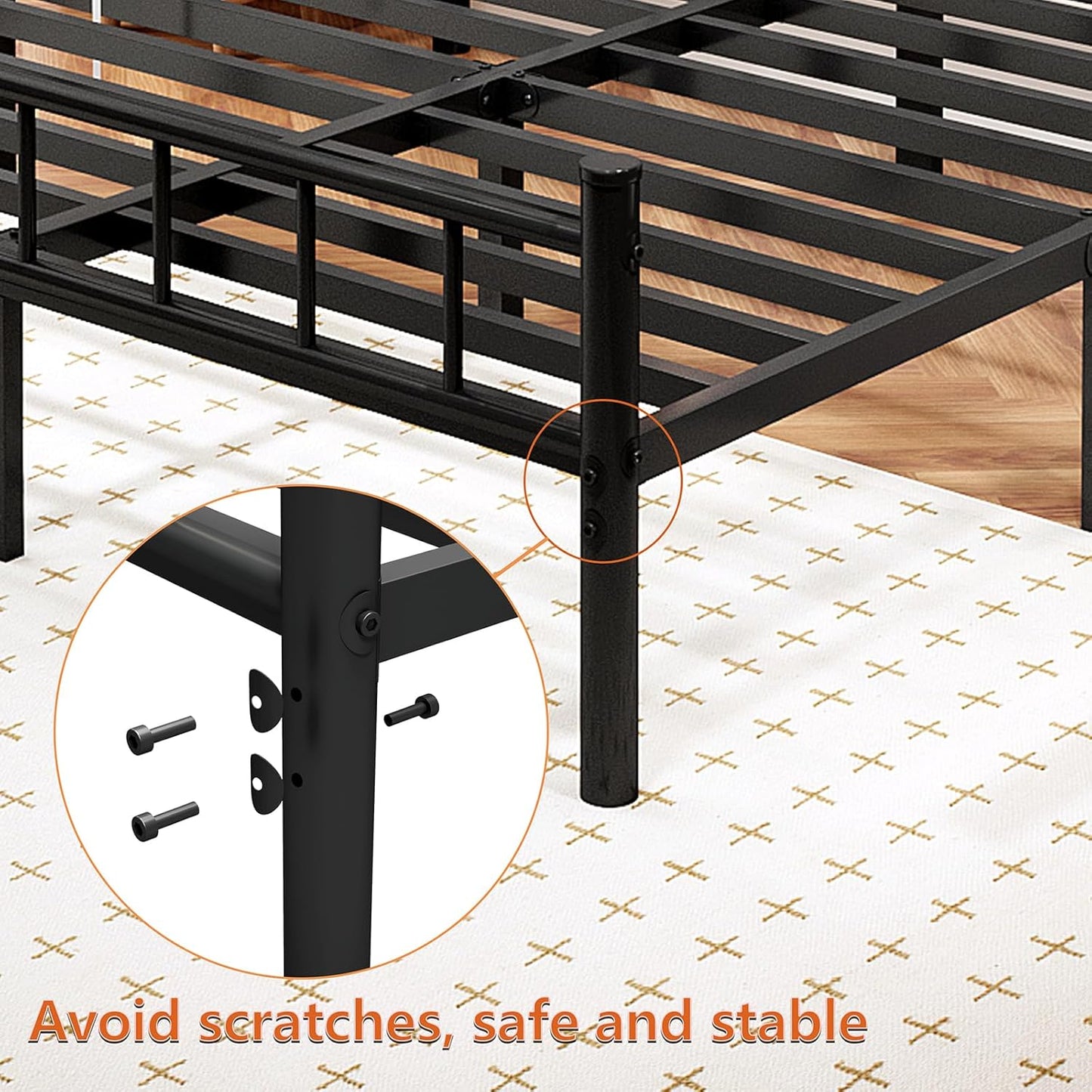 King Size Metal Bed Frame with Headboard & Footboard 14 Inch Metal Platform Mattress Foundation Support with Steel Slat, under Bed Storage, No Box Spring Needed