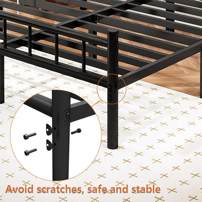 King Size Metal Bed Frame with Headboard & Footboard 14 Inch Metal Platform Mattress Foundation Support with Steel Slat, under Bed Storage, No Box Spring Needed