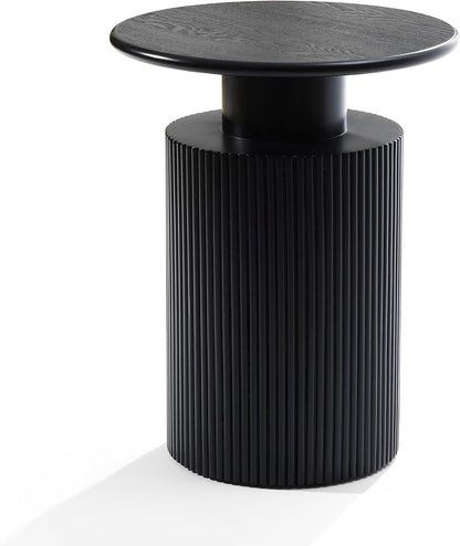 Luxenhome Black Side Table, 22" Fluted round Side Table for Small Spaces, Modern Accent End Table for Living Room Couch, Bedroom, Bedside Table, Nightstand