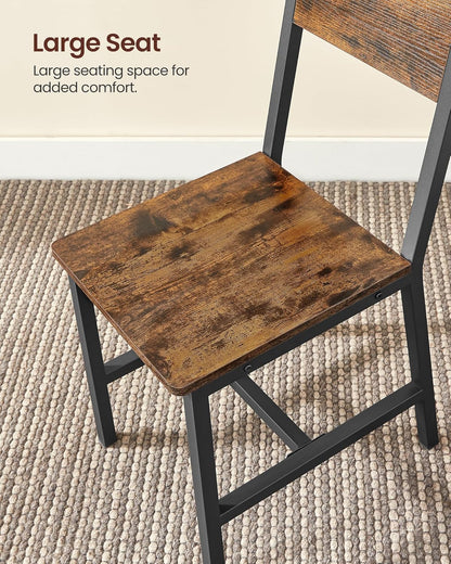 Dining Chair Set of 2, Rustic Wood Chairs with Metal Steel Frame, Easy to Assemble, Comfortable Seat, Modern Farmhouse Chair for Kitchen, Bedroom, Living Room, Rustic Brown and Ink Black