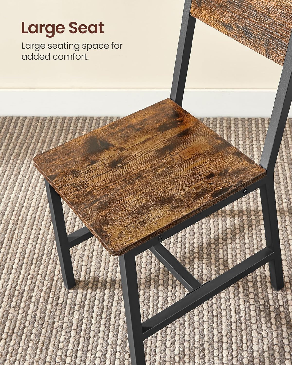 Dining Chair Set of 2, Rustic Wood Chairs with Metal Steel Frame, Easy to Assemble, Comfortable Seat, Modern Farmhouse Chair for Kitchen, Bedroom, Living Room, Charcoal Black and Ink Black