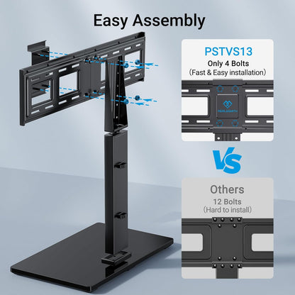 Universal Swivel TV Stand Legs for 37-65 75 Inch LCD LED Tvs, Height Adjustable Table Top Mount with Tempered Glass Base, VESA 600X400Mm, Television TV Stands Holds up to 99Lbs, PSTVS13