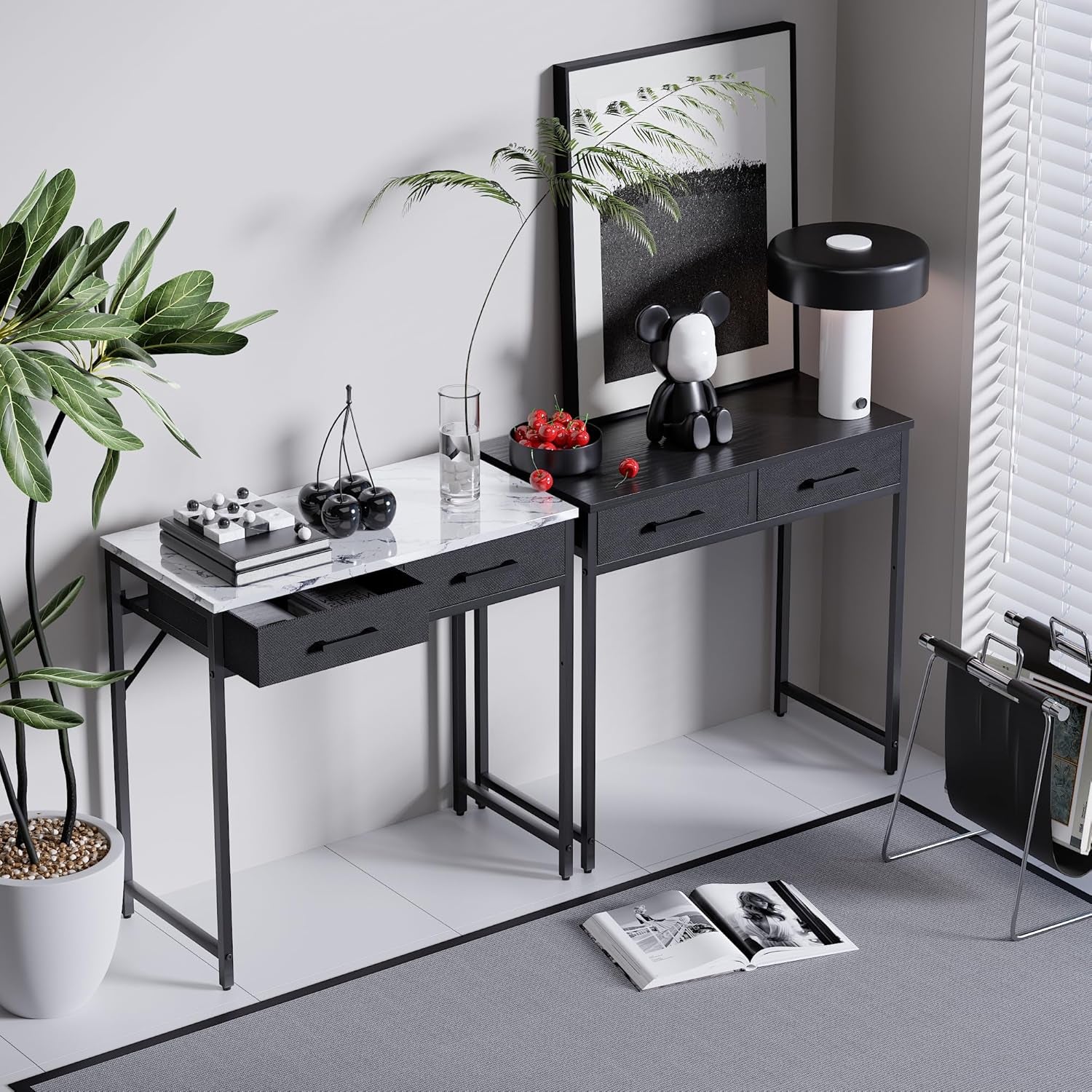 32 Inch Small Computer Desk with 2 Drawers for Bedroom Study Writing Home Office Table for Small Spaces Black
