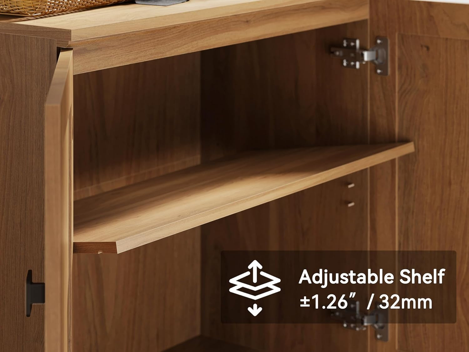 Buffet Sideboard Cabinet Farmhouse Modern 3 In1 Storage Cabinet with Adjustable Shelves for Kitchen, Coffee Bar, Living Room, Oak