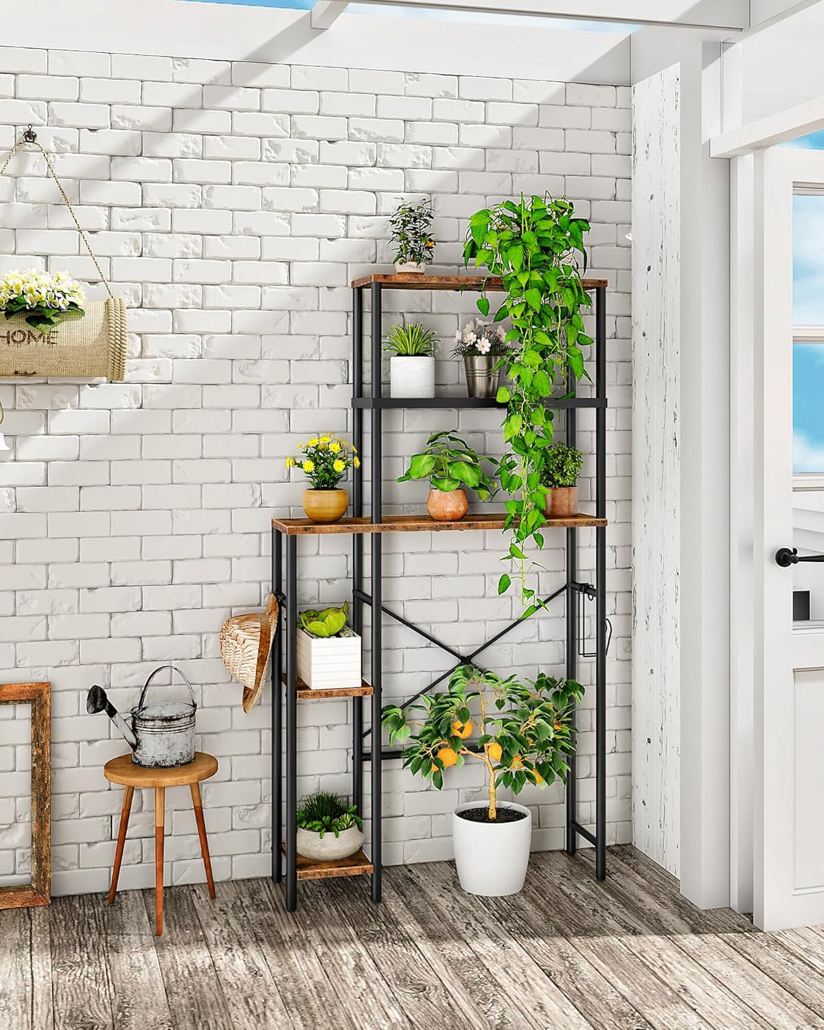 Over the Toilet Storage, 6-Tier Bathroom Organizer Shelf, Over-Toilet Storage Cabinet with Toilet Paper Hook, Space Saving, for Bathroom, Laundry, Entryway, Rustic Brown and Black TTS02BF