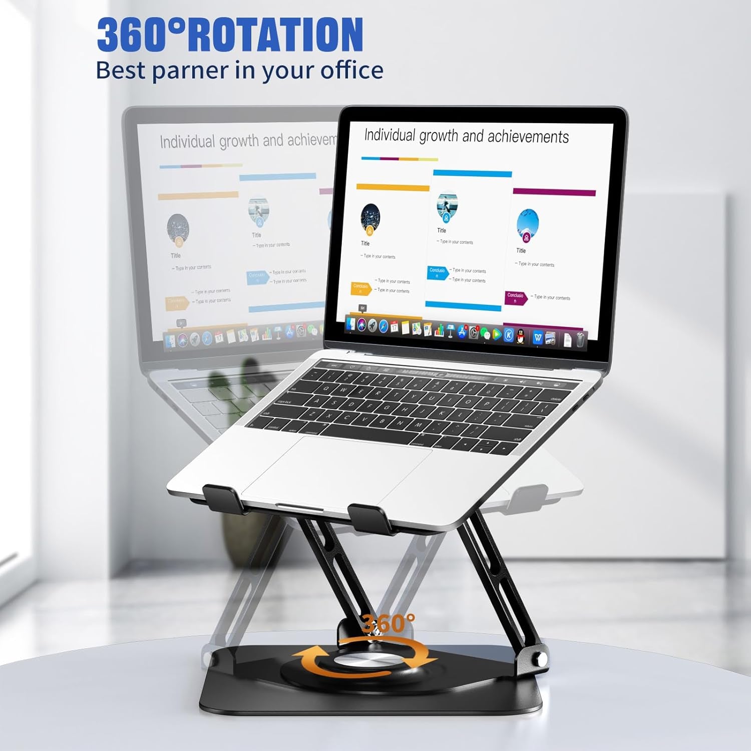 Laptop Stand for Desk, Adjustable Computer Stand with 360° Rotating Base, Ergonomic Laptop Riser for Collaborative Work, Foldable & Portable Laptop Stand, Fits for All 10-16" Laptops