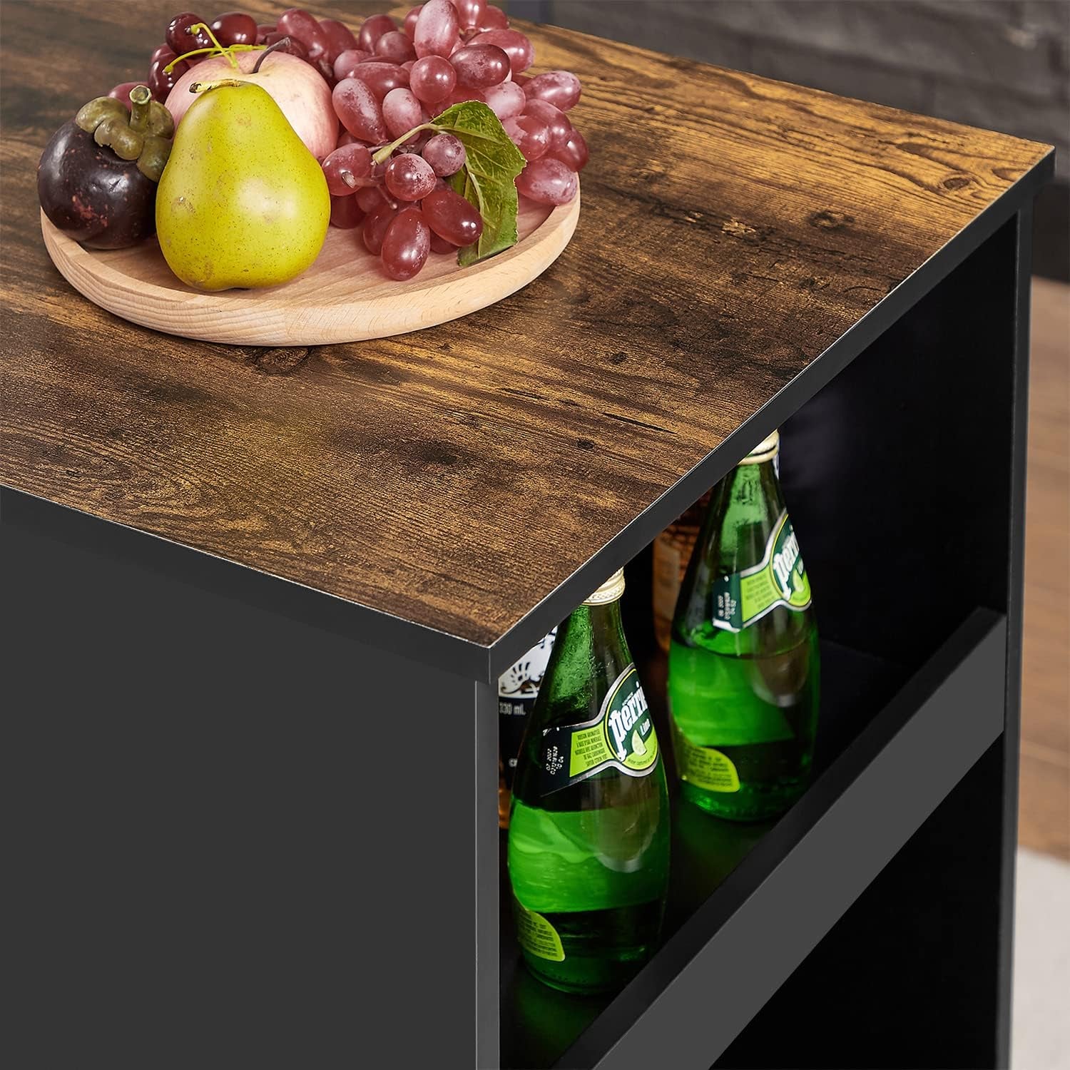 Small Bar Table and Chairs Tall Kitchen Breakfast Nook with Stools/Dining Set for 2, Storage Shelves, Space-Saving, Retro