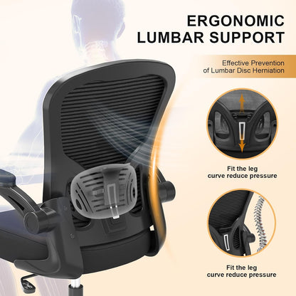 Office Chair, Ergonomic Desk Chairs 330LBS Capacity High Back Mesh Computer Chair with Flip-Up Armrests, Comfy Work Chair with Adjustable Lumbar Support, Rolling Chair