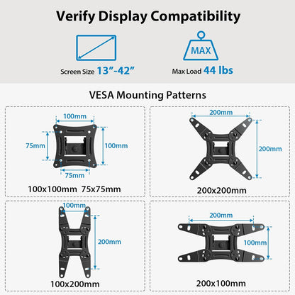 Full Motion TV Monitor Wall Mount Bracket Swivel Tilt Extension Rotation for Echo Show 21/15 and Most 13-42 Inch LED LCD Flat Curved Screen Tvs & Monitors, Max VESA 200X200Mm up to 44Lbs