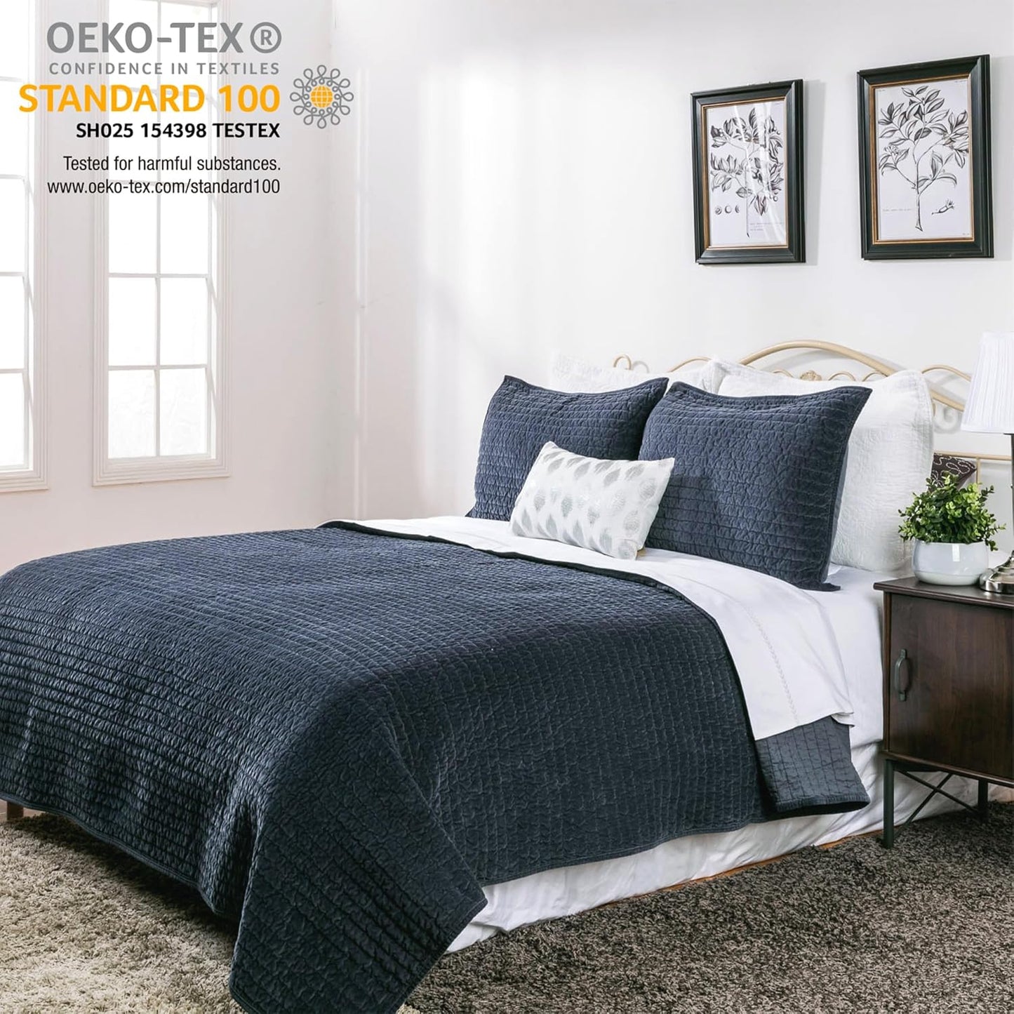 Bed Pillow Sham Royal Cotton Velvet Pic-Stitch Standard Pillow Sham - 20'' X 26'', Dusty Blue, 1 Piece