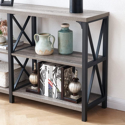 Farmhouse Sofa Table, Rustic Console Table for Living Room, Entryway Table with Storage, Hallway Entry Table for Foyer, Light Grey Oak, 47 Inch