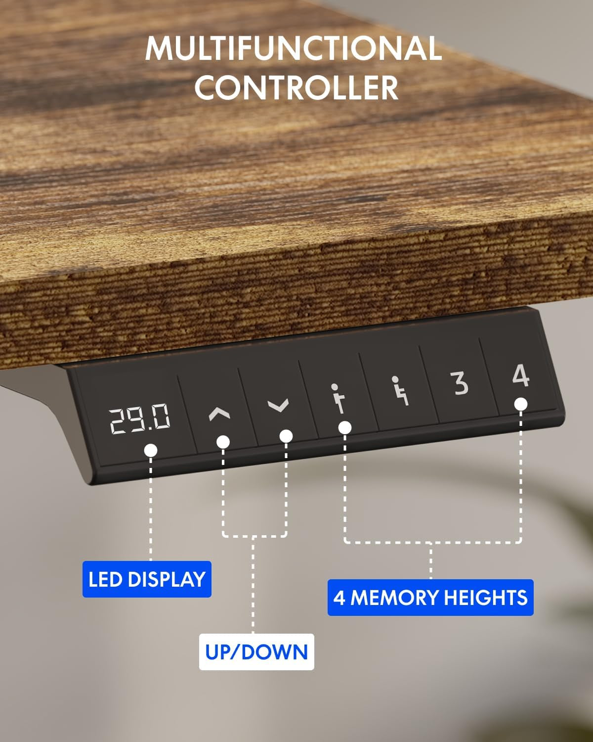 Standing Desk with Monitor Stand, 55 X 24 Inches One-Piece Electric Height Adjustable Computer Desk with Cup Holder, Home Office Desks (Black Frame+ Rustic Top)